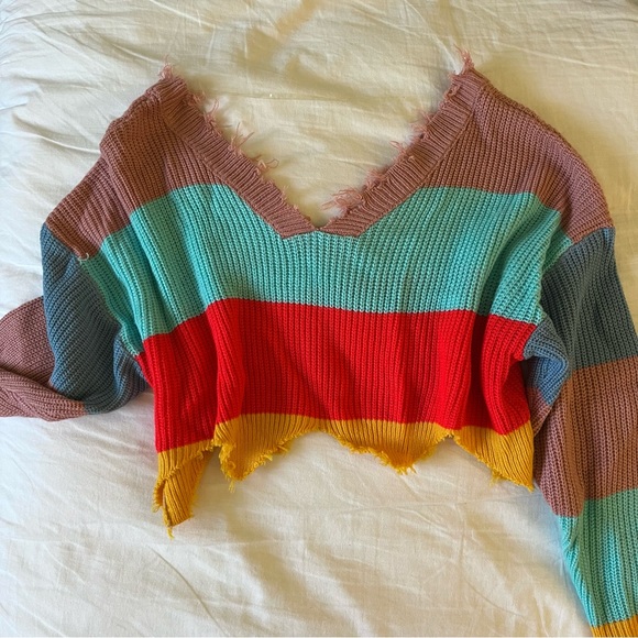 Shein Colorful Distressed Sweater - Picture 3 of 3